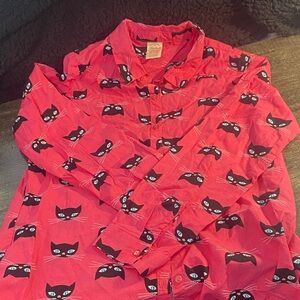 Faded Glory Red Cat Print Button Down Shirt